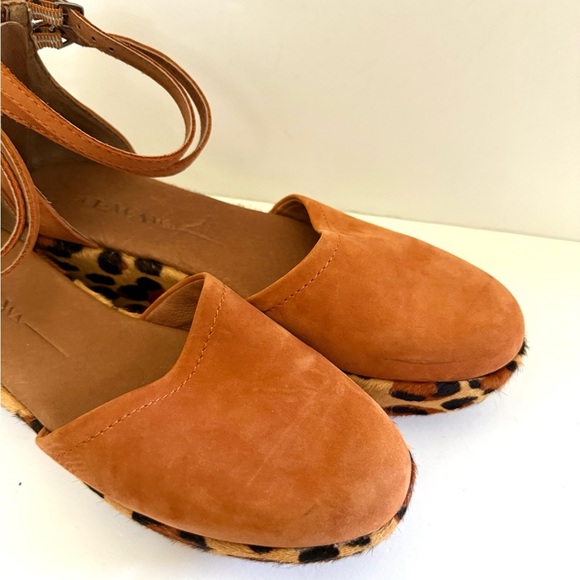Anthropologie Gee Wawa Daisy Platform Leopard Animal Print Suede Wedges Heels - Picture 3 of 7